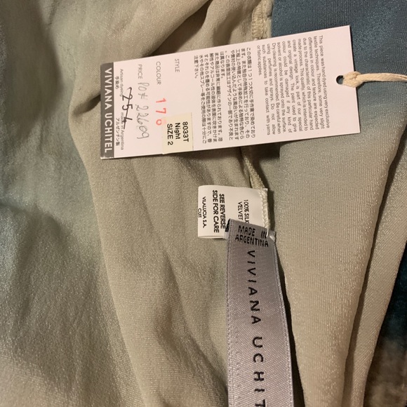 Viviana Uchitel Kvinna Silk Velvet Top W/ Chiffon Sleeve in Scandinavian Sky NWT - Picture 6 of 6